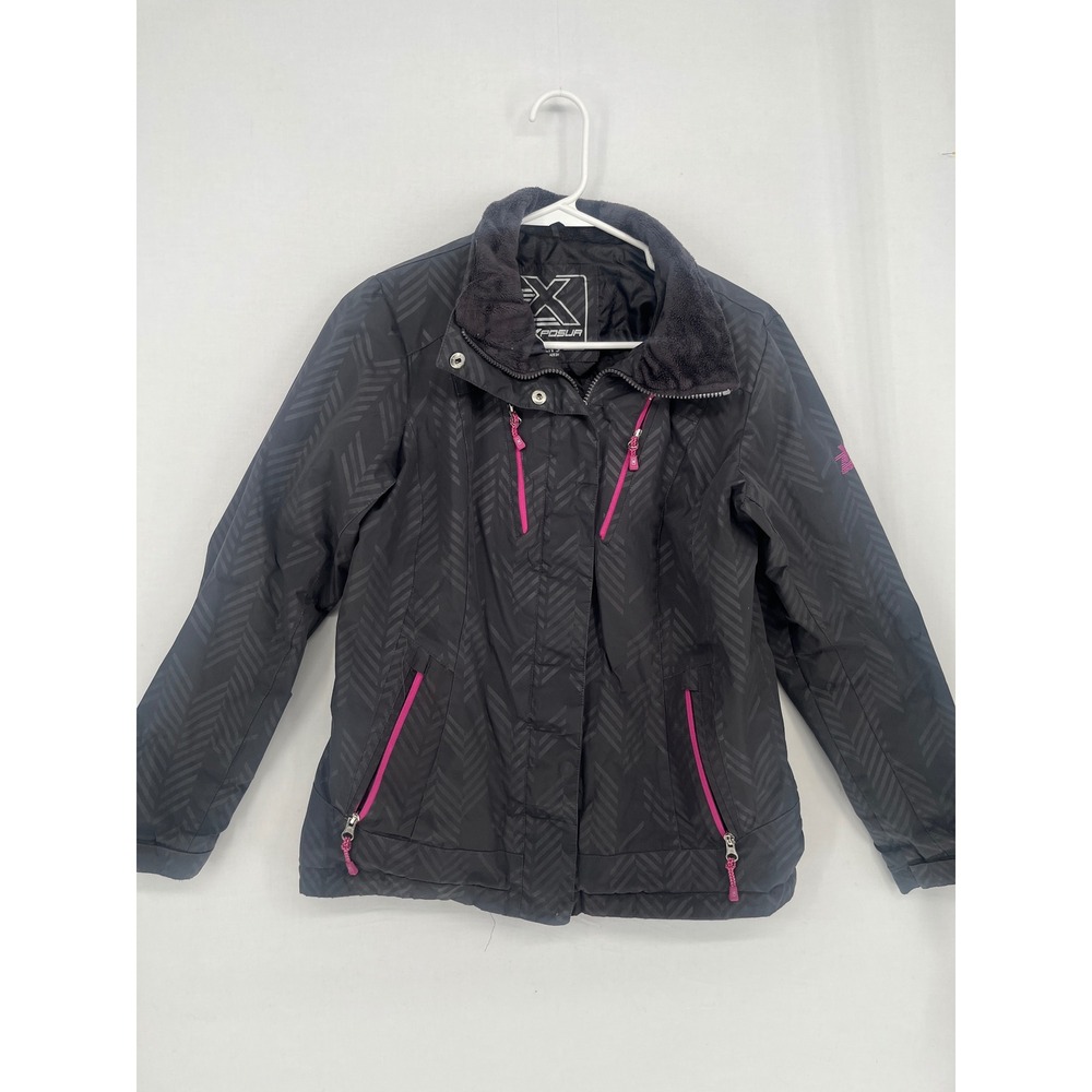 ZeroXposur Womens Insulated Ski Jacket Black Chevron Pink Trim Size Small S